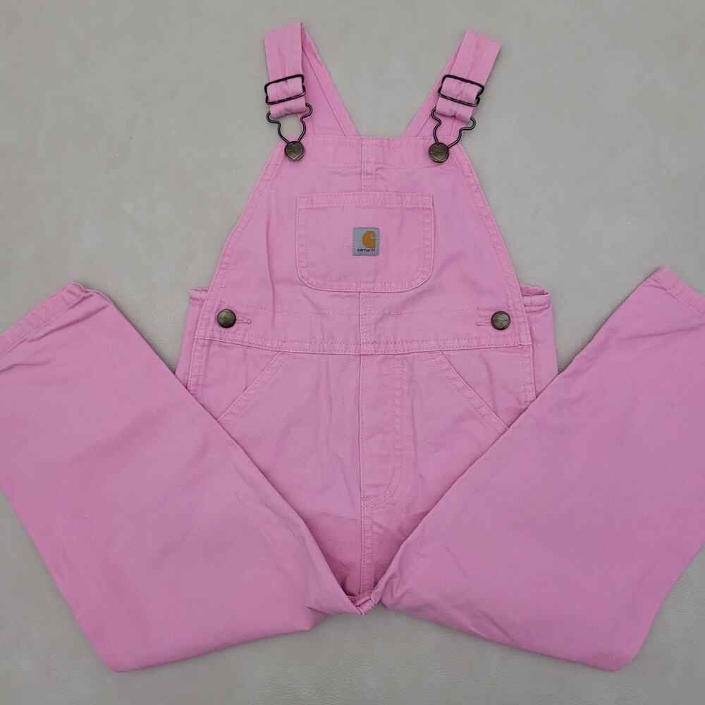 Carhartt Girls Loose Fit Canvas Bib Overalls Pink Lemonade 3T Workwear Kids